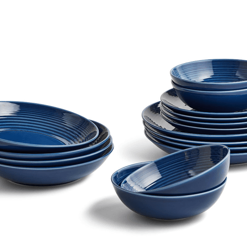 Image showing the Gordon Ramsay Maze 16 Piece Dinnerware Set, Denim Blue product.