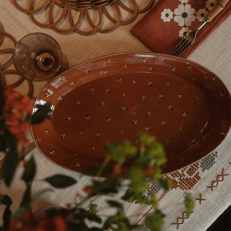 Dotty Serving Platter, L38cm, Terracotta