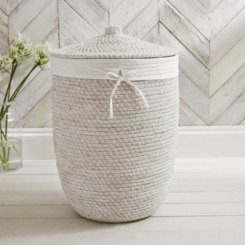 Image showing the Woven Seagrass Laundry Basket, H64cm x D46cm, White product.