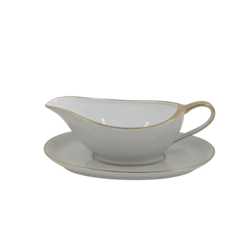 Image showing the Sous Le Soleil Sauceboat On Tray, 350ml, Matt Gold Classic Pearl Grey product.