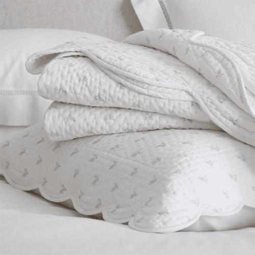 Image showing the Milfield Print Scallop Edge Super King Quilt, 270 x 260cm, White product.