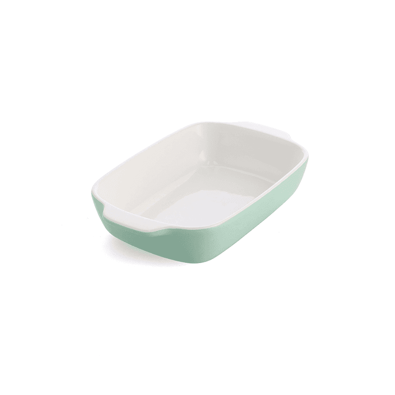 Stoneware Dish with Bamboo Lid, 26cm, Pistachio