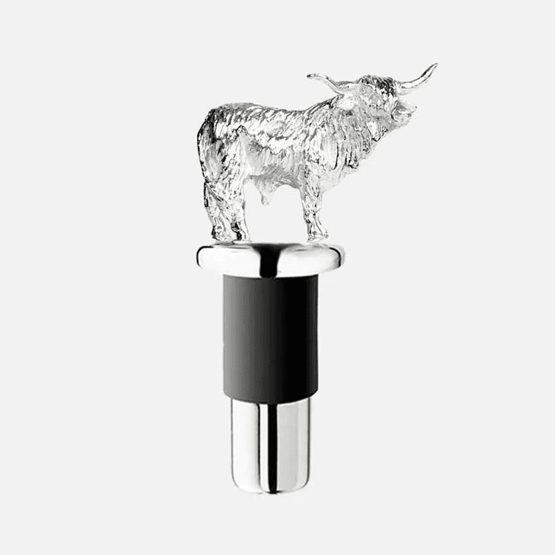 Highland Cow Silver Plated Bottle Stopper, 8.5 x 4.5cm, Silver