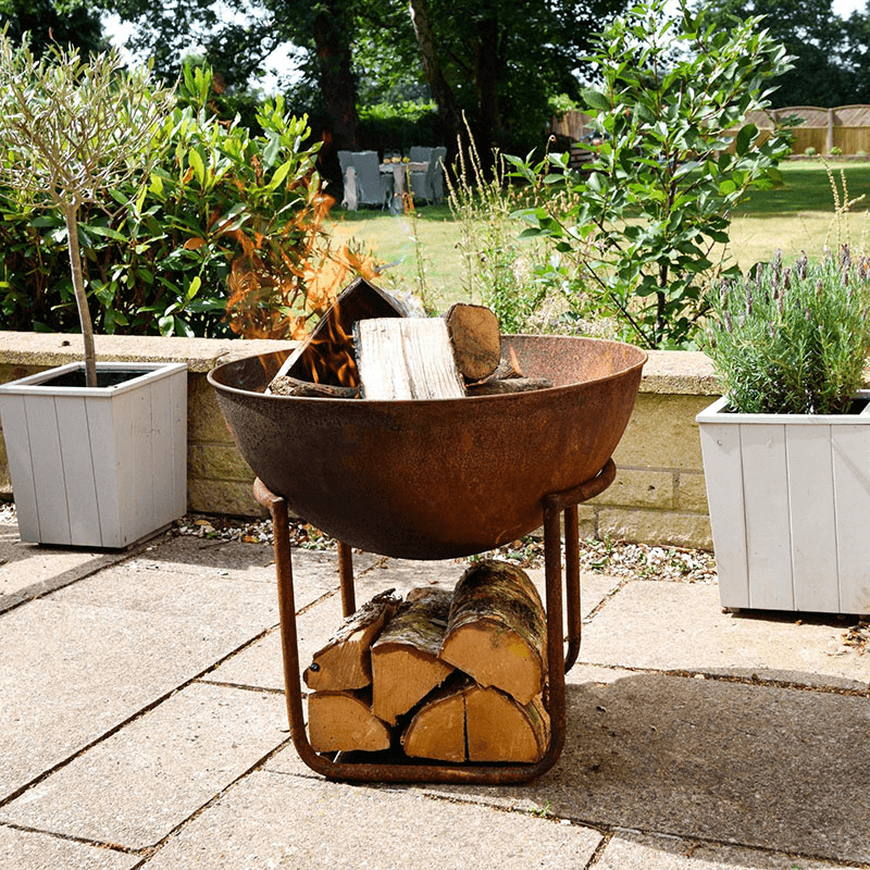 Outdoor cast iron firebowl on stand, W57cm, Rust
