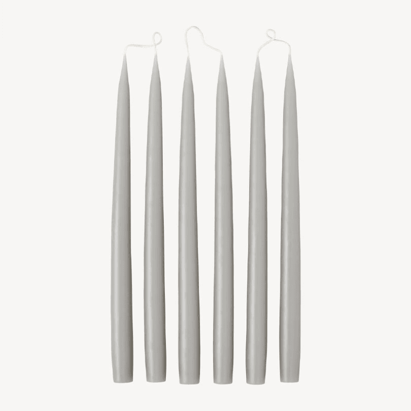 Set of 6 Tapered Dinner Candles, H35cm, Light Grey