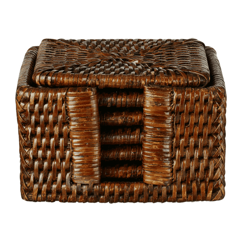Rattan Set of 6 Coasters, 12cm, Brown