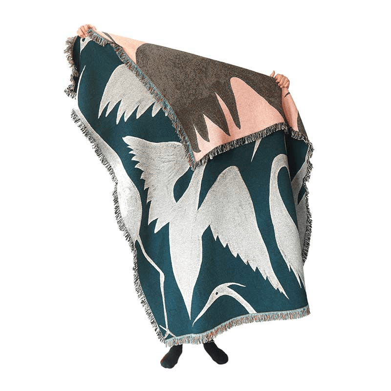 Herons Woven Recycled Cotton Throw, 137 x 183cm, Teal