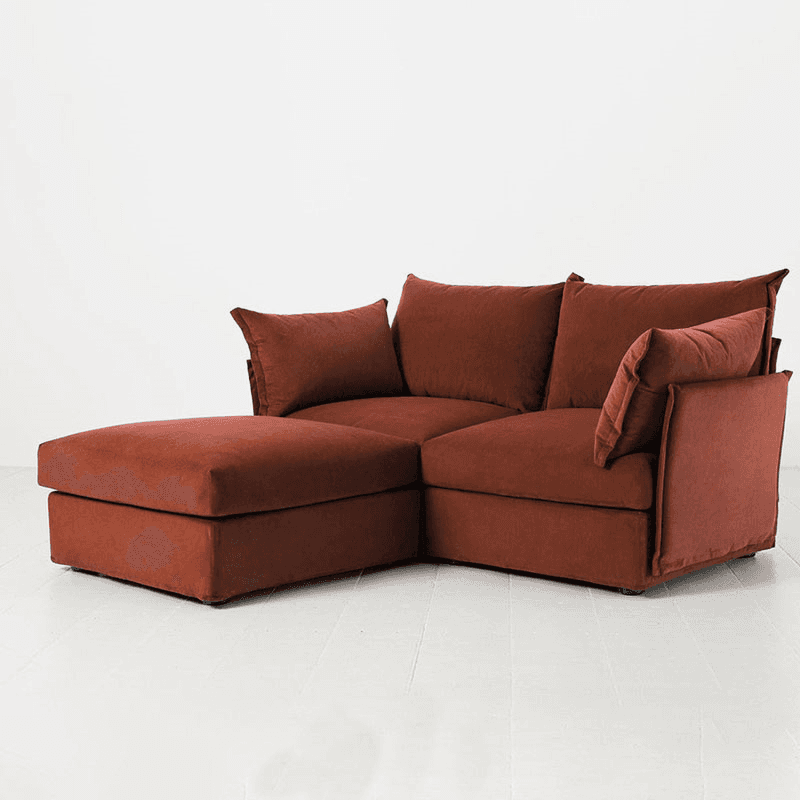 Model 06 Velvet 2 Seater Sofa With Chaise, Brick