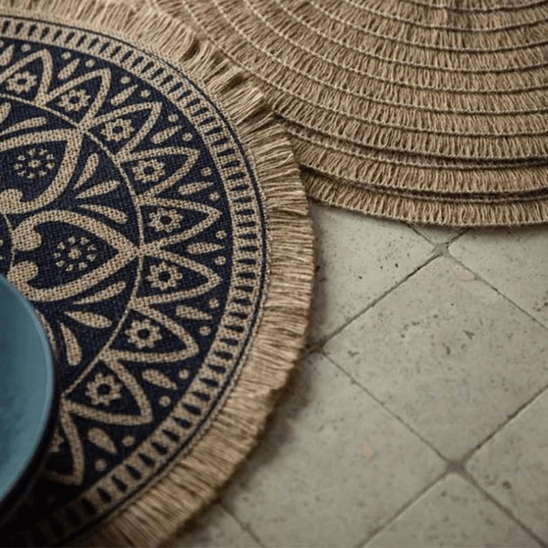 Mandala Woven Set of 4 Placemats, D42cm, Blue