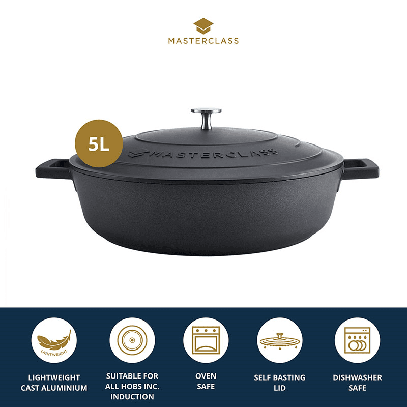 Cast Aluminium Casserole Dish, 5L, Black