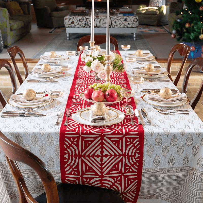 Gold Buti Festive Tablecloth, 220 x 270cm, Ivory/Gold