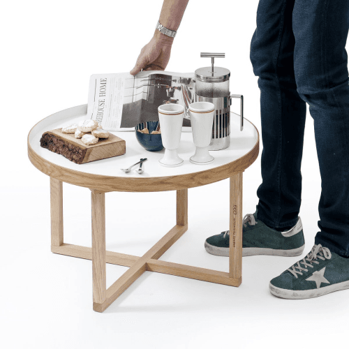 Image showing the Coffee table, H38 x W66 x D66cm, White/Oak product.