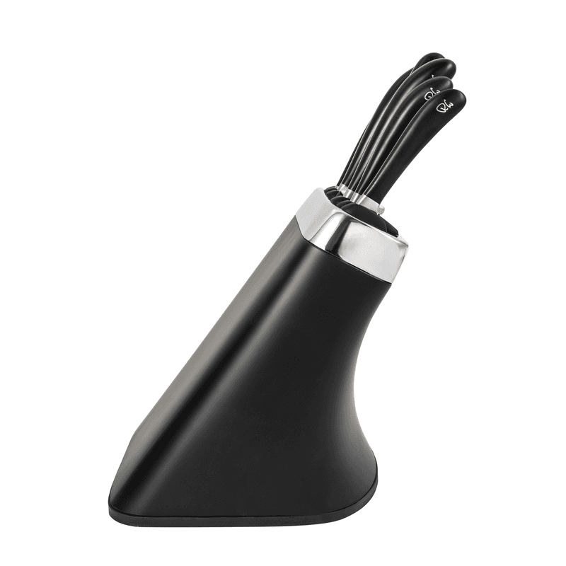 Signature Knife Block Set with 6 Knives & Steel Sharpener, Black