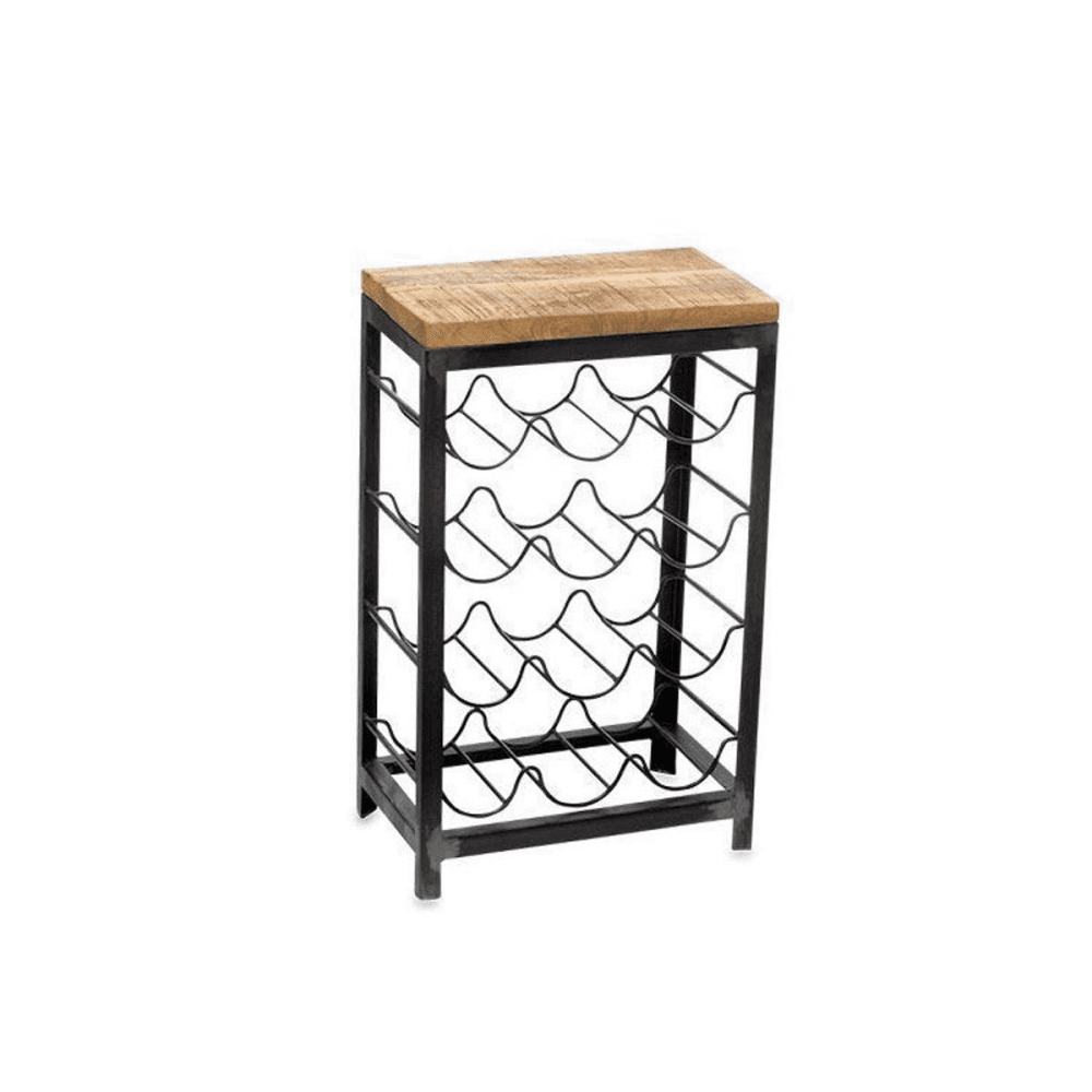 Obra Industrial 12 Bottle Wine Rack, Black and Mango Wood