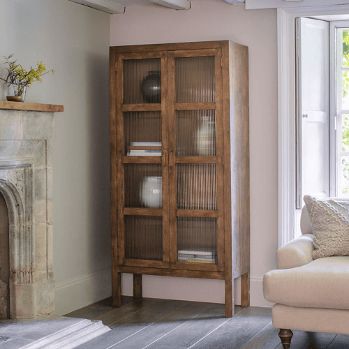 Image showing the Mendani Mango Wood & Fluted Glass Cabinet, Walnut product.