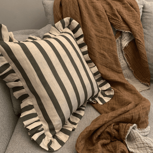 Image showing the Stripe Cushion Cover, 45 x 45 cm, Olive & Ivory product.