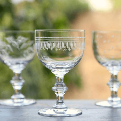 Image showing the Oval Set of 4 Patterned Crystal Wine Goblets, 250ml, Clear product.