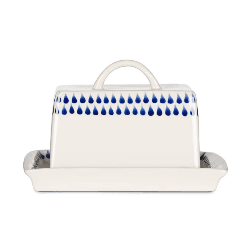 Image showing the Indigo Drop Butter Dish, Cream & Blue product.