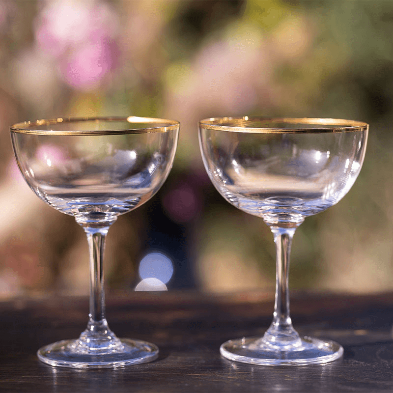 Gold Rims Set of 6 Crystal Champagne Saucers, 150ml, Clear/Gold