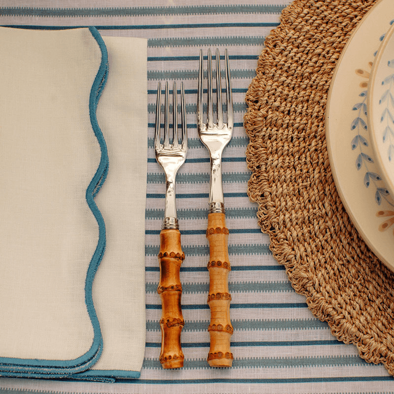 Scalloped Linen Napkin, Classic Blue, 50cm, Classic Blue