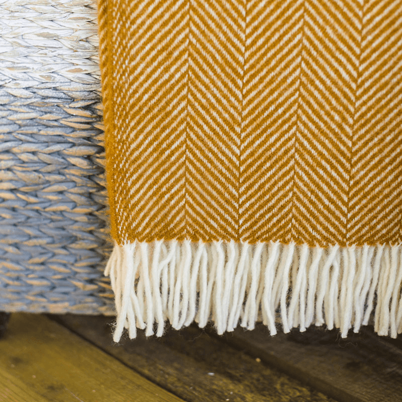 Fishbone Throw, 150 x 183cm, English Mustard