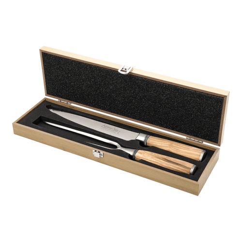 Image showing the Katana Saya Olive Wood 2 Pce Carving Knife & Fork Set product.