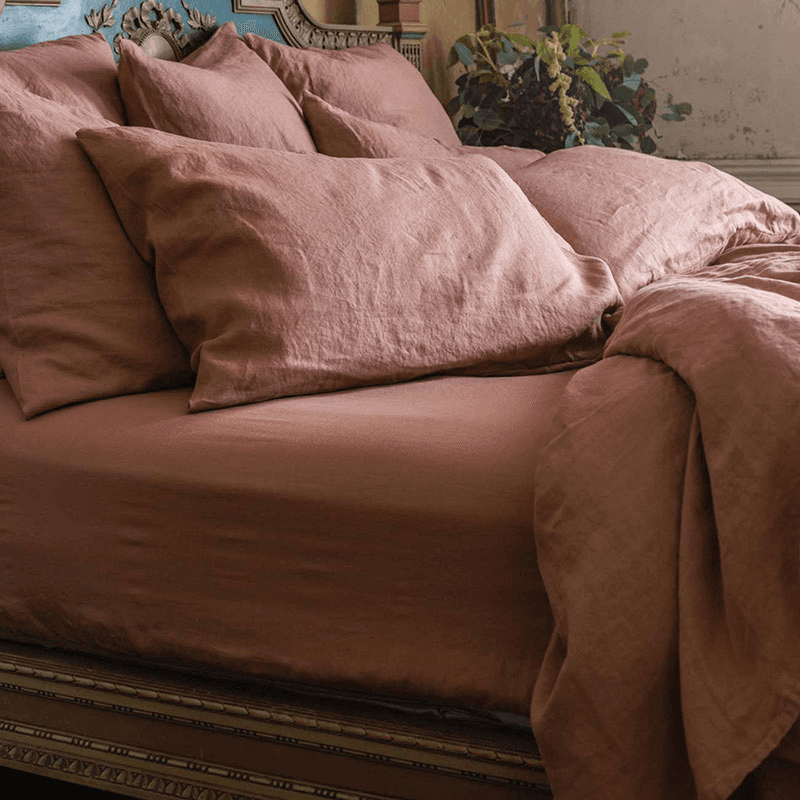Linen Fitted Sheet, Super King, Warm Clay