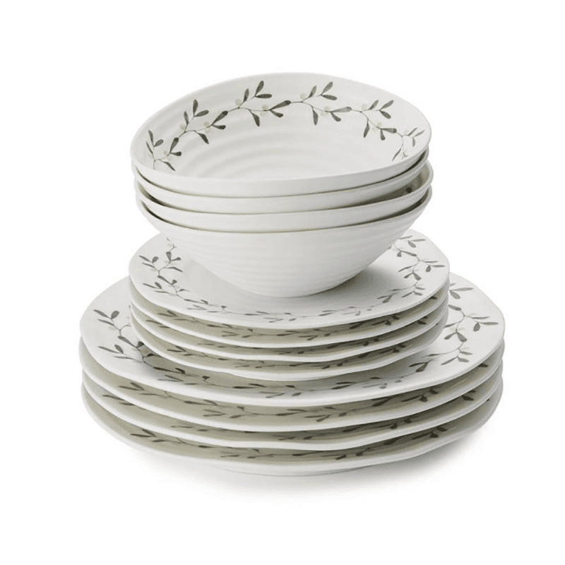 Mistletoe 12 Piece Dinnerware Set, White/Green