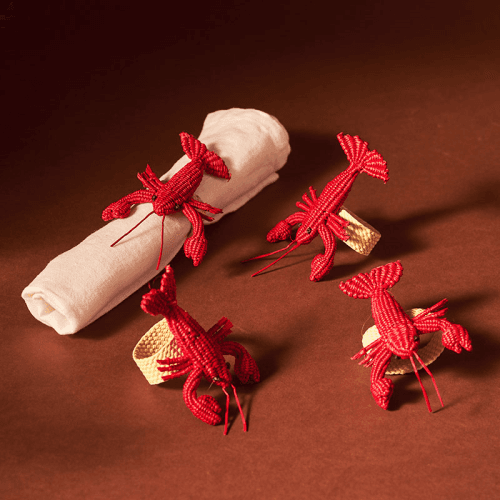 Image showing the Narino Lobster Set of 4 Woven Napkin Rings, Red product.