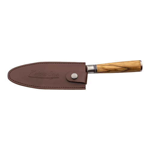 Image showing the Katana Saya Olive Wood Cook's Knife, 15cm Damascus Blade product.