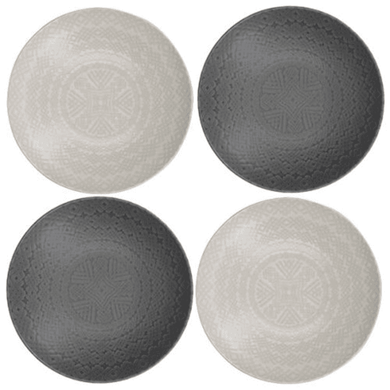 Stoneware Set of 4 Coupe Pasta Bowls, D22cm, Grey Embossed