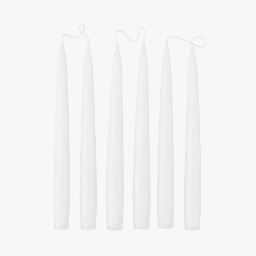 Image showing the Set of 6 Tapered Dinner Candles, H25cm, White product.