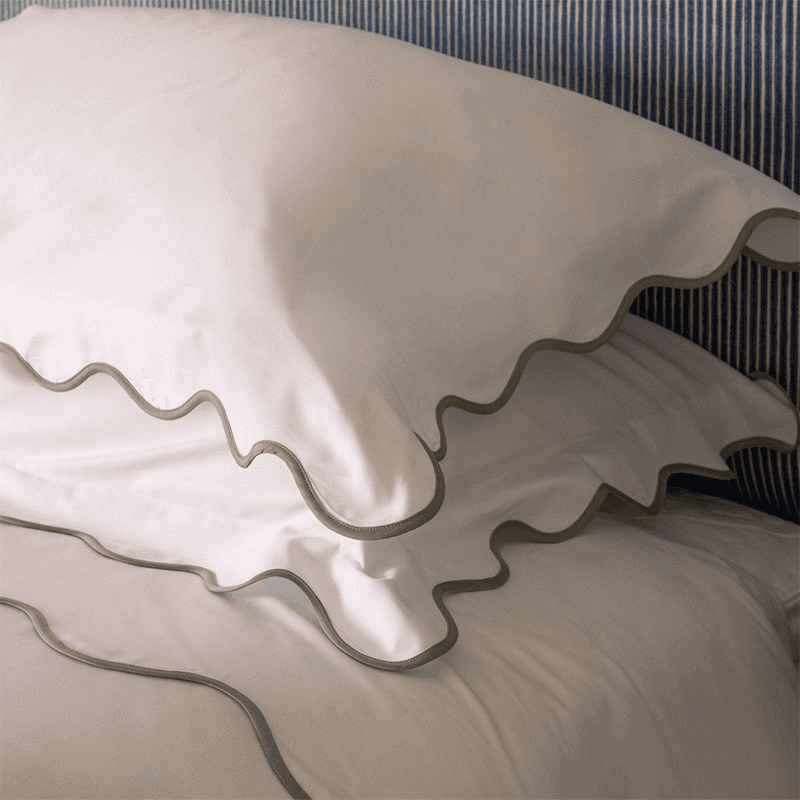 Alexandra Wavy Scalloped Duvet Cover, King, Sage