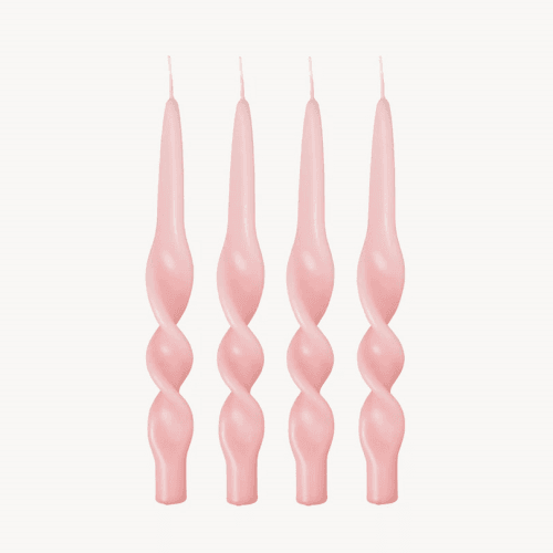 Image showing the Swirl Set of 4 Dinner Candles, H28cm, Pale Pink product.
