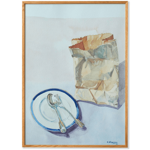 Image showing the The Bag Framed Print, 50 x 70cm, Brown product.