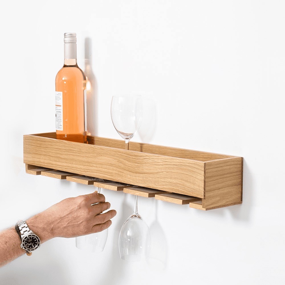 Cookhouse Glass holder shelf, H9.5 x W61 x D11cm, Natural Oak