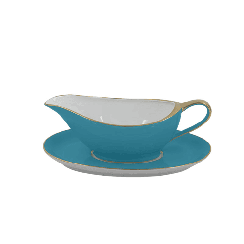Image showing the Sous Le Soleil Sauceboat On Tray, 350ml, Matt Gold Classic Turquoise product.