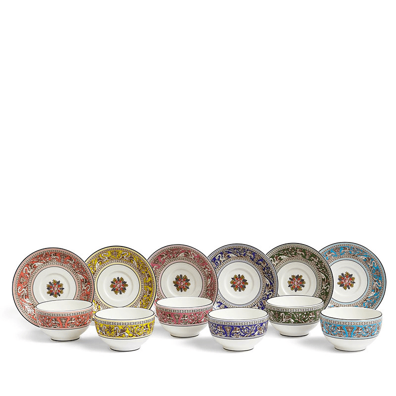 Florentine Set of 6 Teacup and Saucer, 174ml, Mixed
