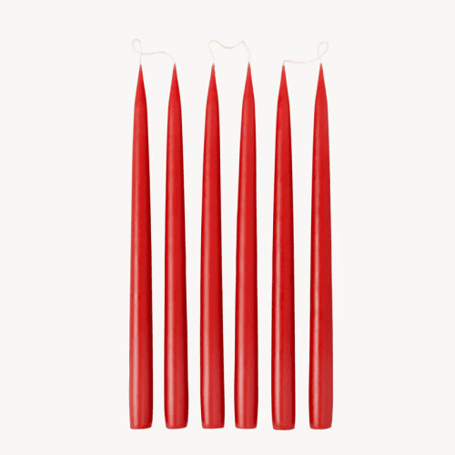 Image showing the Set of 6 Tapered Dinner Candles, H35cm, Berry Red product.