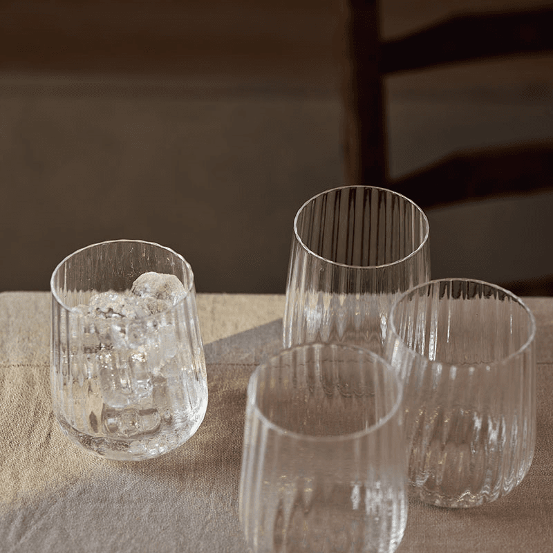 Ribbed Set of 4 Ribbed Tumblers, H11cm, Clear