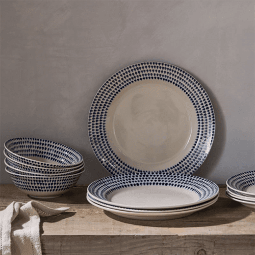 Image showing the Indigo Drop 12 Piece Dinner Set, Cream & Blue product.
