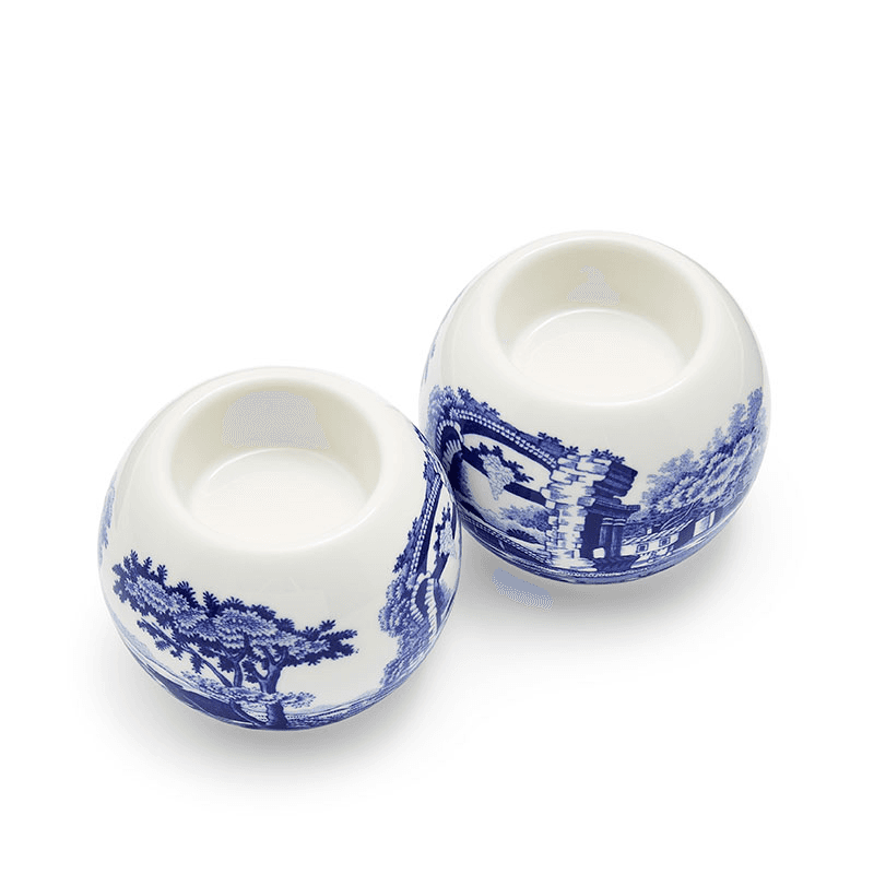 Blue Italian Set of 2 Tealight Holders, H6 x D8cm, Blue