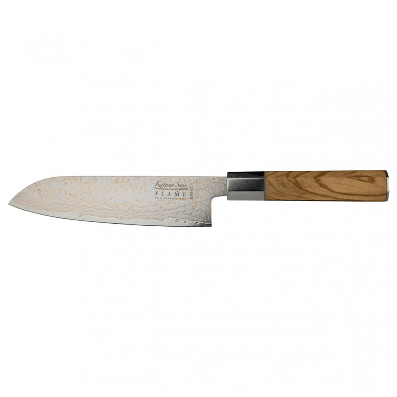 Flame Santoku Knife, 18cm, Olive Wood