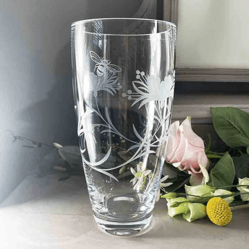 Image showing the Bee & Honeysuckle Tall Vase, H25cm, Clear product.