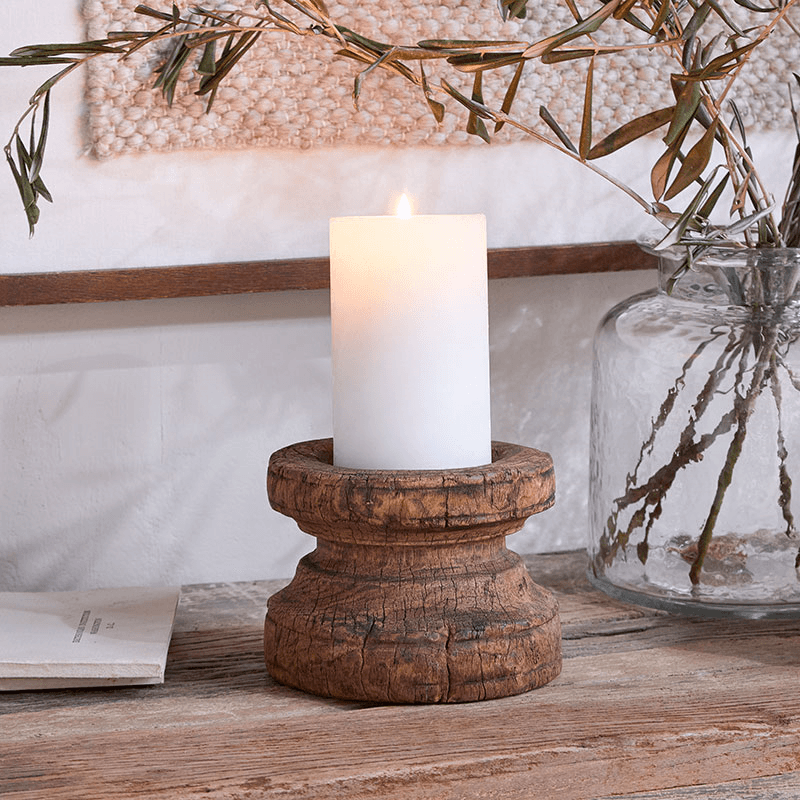 Thoko Reclaimed Round Candlestick, Dark Stain