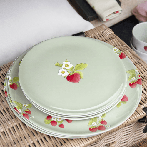 Image showing the Strawberries Side Plate, D20cm, Green, Red, White product.