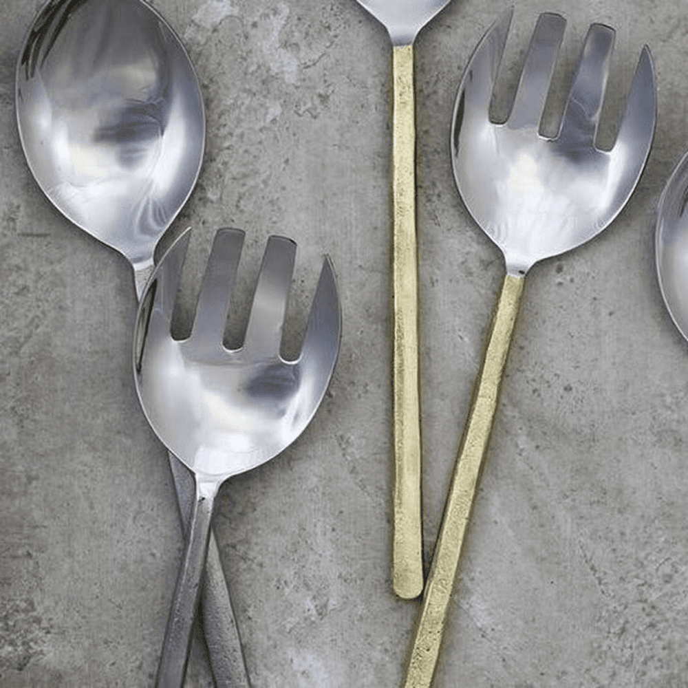 Sirkali Pair of salad servers, 30 x 7cm, brushed gold