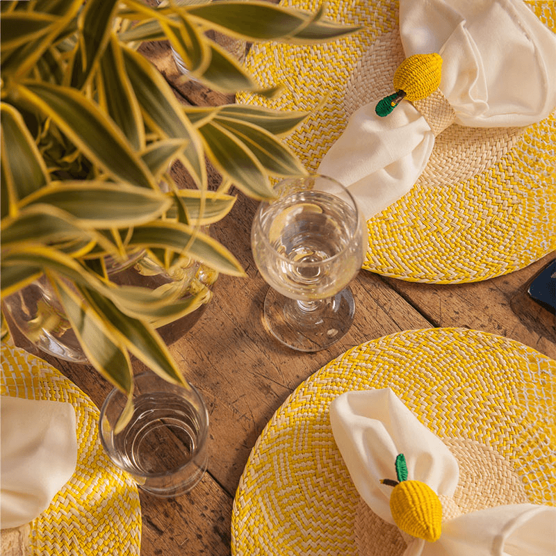 Narino Lemon Set of 4 Woven Napkin Rings, Yellow