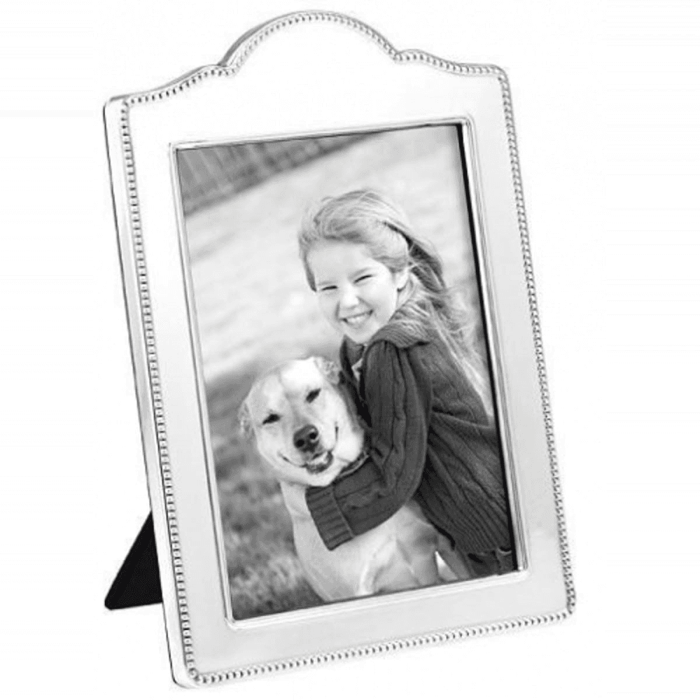 BRH Series - Bead Photograph frame, 7 x 5", Sterling Silver With Blue Velvet Back