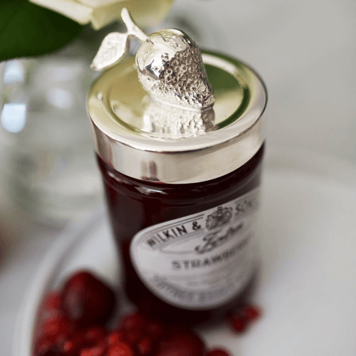 Image showing the Strawberry Jam jar lid, Silver Plate product.